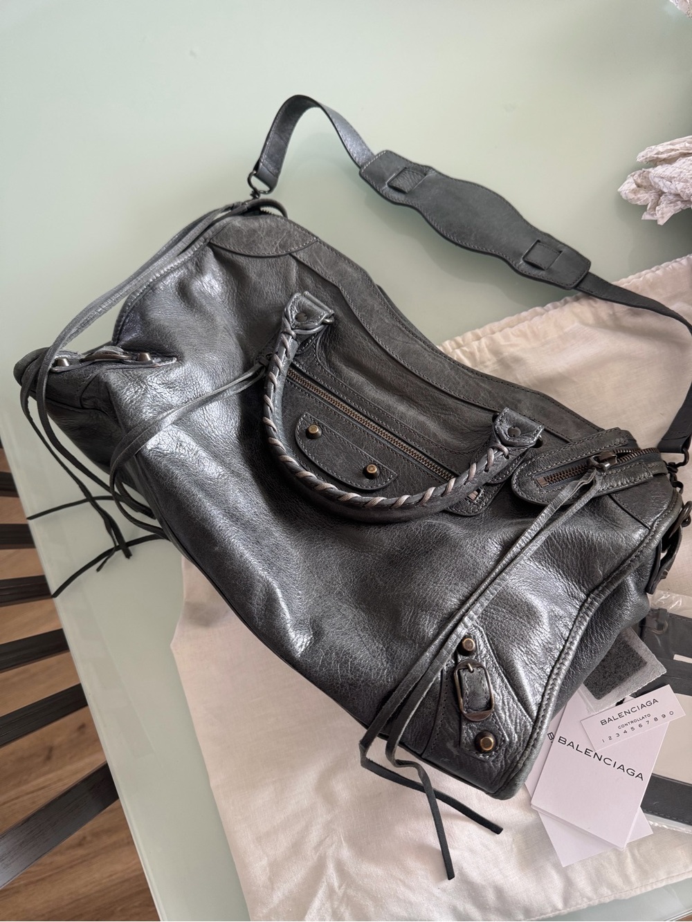 Balenciaga Black Classic City-Style Leather Tote with Braided Handles